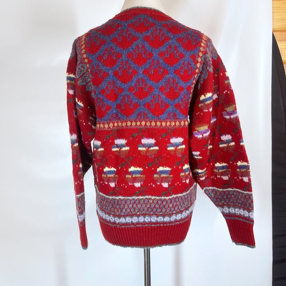 Vintage Answers by Riddles Size M Red Pullover Sweater Patterned Acrylic - Picture 8 of 10